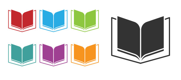 黑色打开书图标孤立的白色背景。设置图标丰富多彩。向量图片下载
