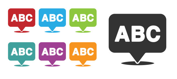 黑色字母图标孤立在白色背景。设置图标丰富多彩。向量图片下载