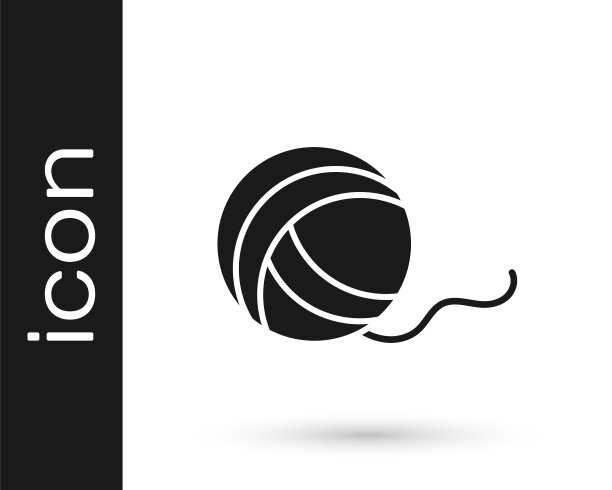 黑色纱线球图标孤立在白色背景。标签适用于手工、针织或裁缝店。向量图片下载