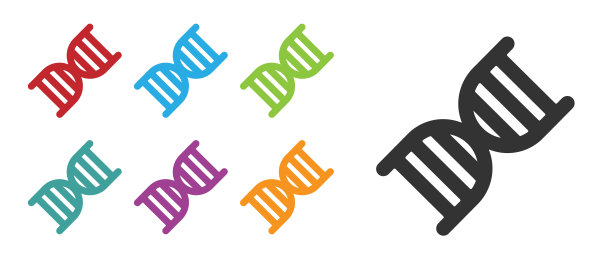 黑色DNA符号图标孤立在白色背景。设置图标丰富多彩。向量图片下载