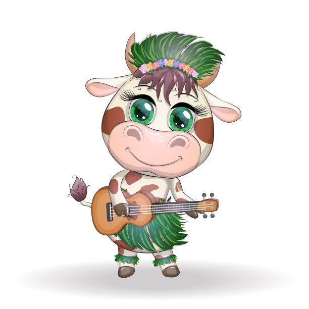 可爱的卡通牛与美丽的眼睛图片下载