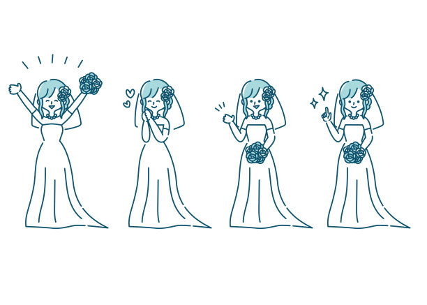 一个穿着婚纱的女人积极的情感表达的插图图片下载