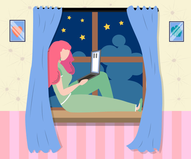 一个女人坐在电脑前工作图片下载