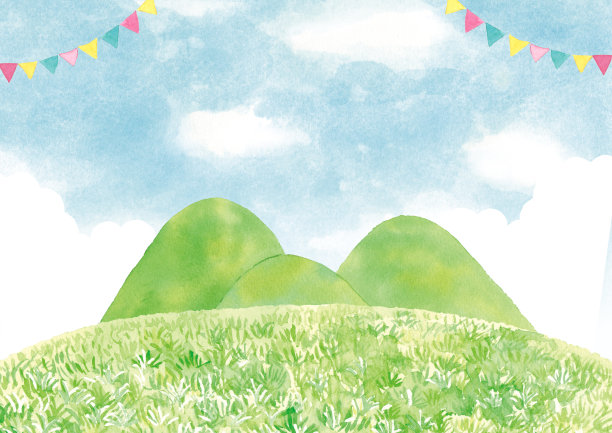 山和草坪景观水彩背景图片下载