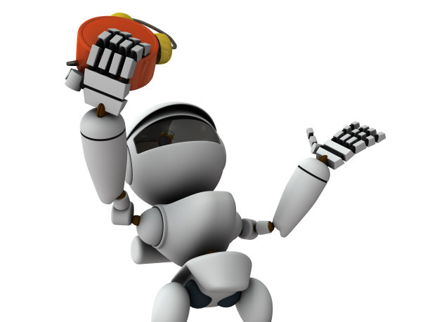 一个人工智能机器人，时间一到就着急。白色背景。3 d渲染。图片下载