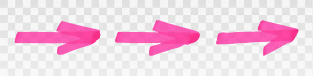 粉红色的荧光箭头设置隔离在透明的背景。用记号笔突出描线。矢量手绘图形时尚元素图片下载