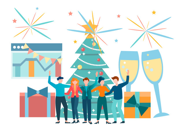 业务团队的同事庆祝新年和图片下载