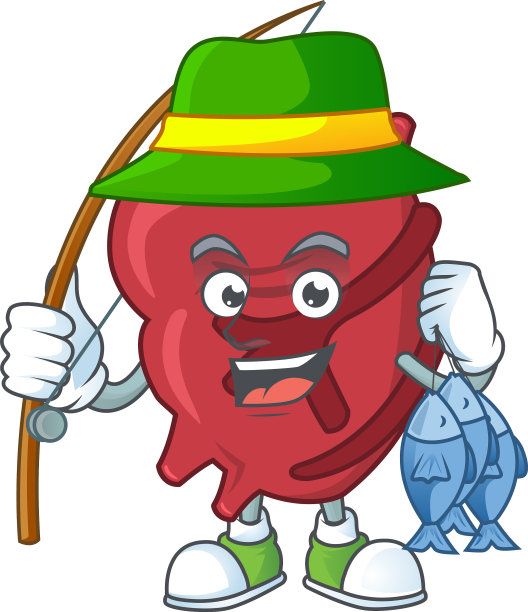 一个图案心形的渔人吉祥物设计捉鱼图片下载