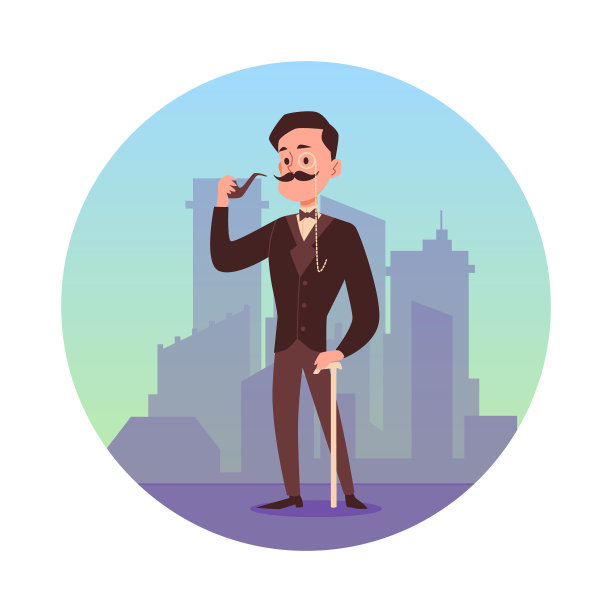 有胡子的绅士在雾蒙蒙的城市公寓里图片下载