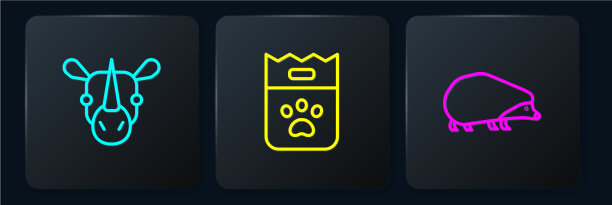 设行犀牛、刺猬及袋装食品图片下载