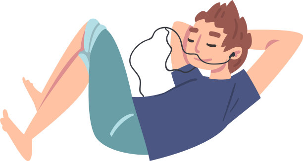 十几岁的男孩在天空中飞翔，一边听着图片下载