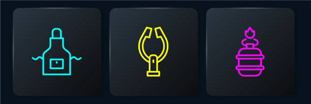 设厨房围裙、野营煤气炉和肉线图片下载