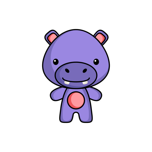 可爱的卡通河马标志模板上的白色图片下载