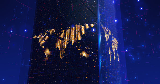 数字立方体形状的地球。电视广播开放。3D插图渲染图片下载