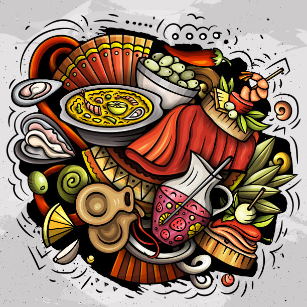 西班牙手绘卡通涂鸦插画图片下载