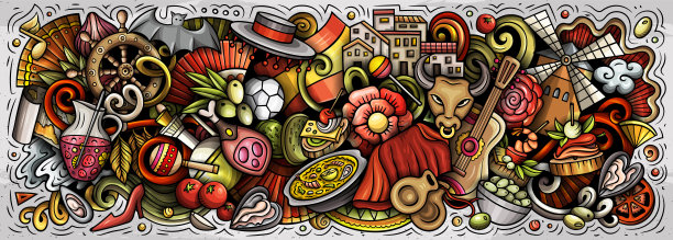 西班牙手绘卡通涂鸦插画图片下载