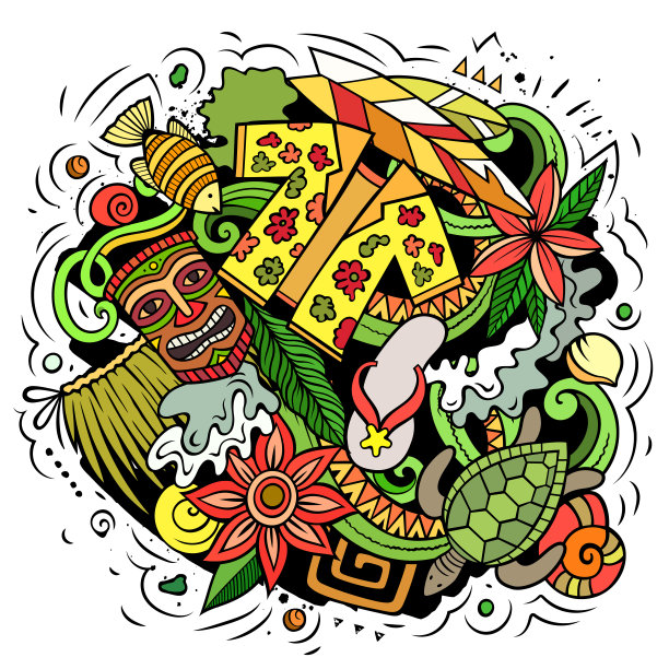 夏威夷卡通矢量涂鸦设计图片下载