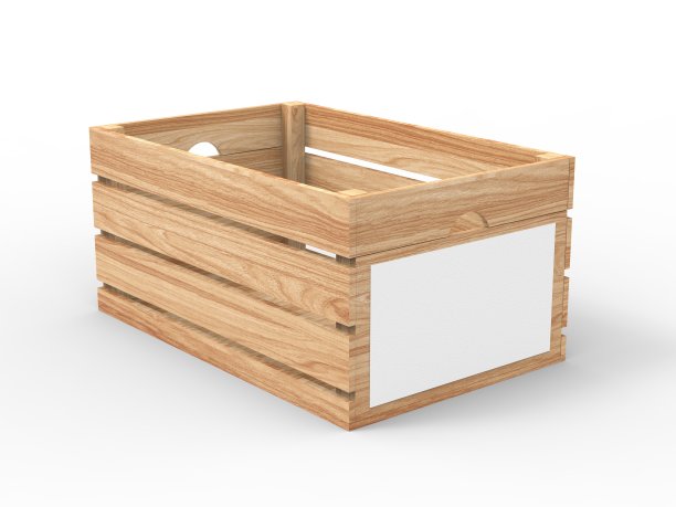 有黑色纸标签的木箱。图片下载