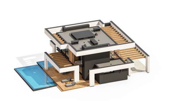 现代舒适的房子在豪华风格的3d渲染孤立在白色图片下载