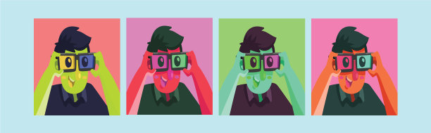 设定男孩与眼镜卡通图标设计图片下载