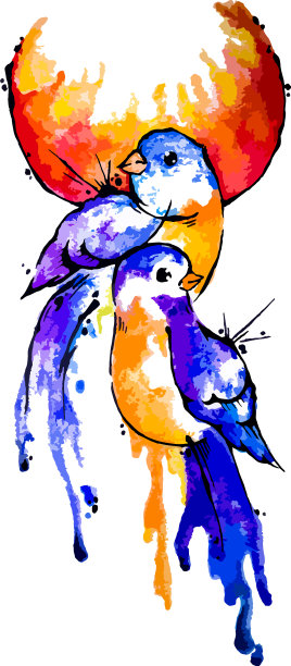 两只卡通色彩的鸟坐在月亮上图片下载