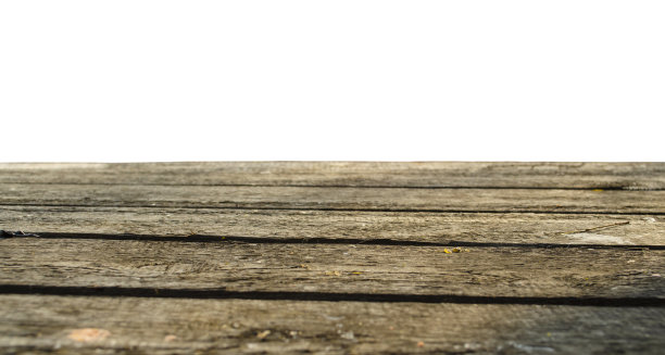 在白色背景上透视的老式空木板桌子图片下载
