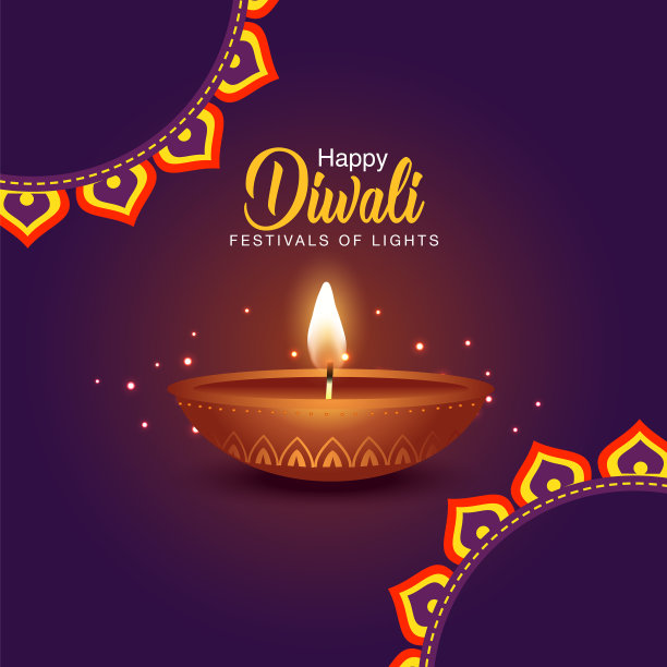 印度节日快乐排灯节与排灯节道具图片下载
