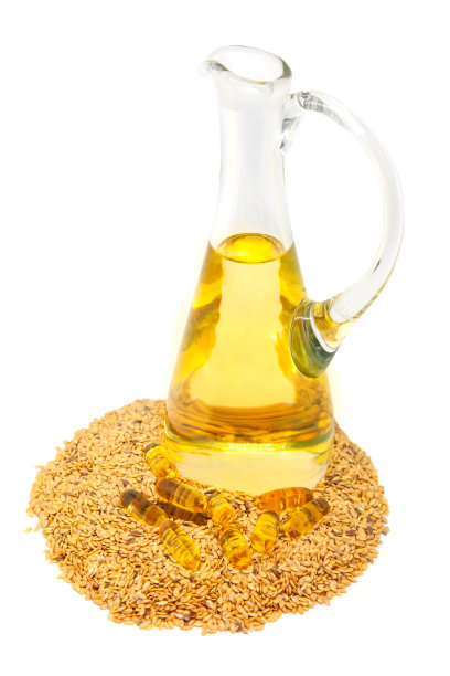 亚麻籽油，白色亚麻籽和油胶囊与欧米茄3图片下载