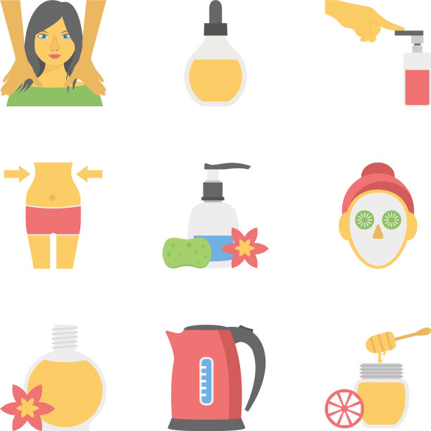 水疗按摩治疗美容平面图标包图片下载