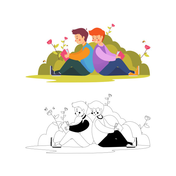 孩子看书和他的朋友坐在地上图片下载