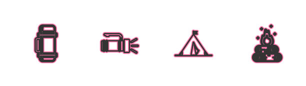 设线热水瓶容器旅游帐篷与旗帜图片下载