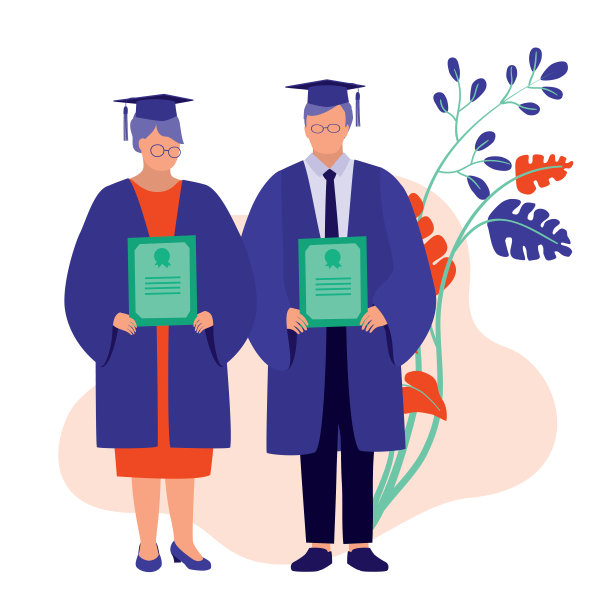 接受大学学位的老人和女人。老年人毕业的概念。矢量平面卡通插图。图片下载