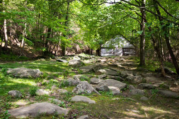 在烟熏山咆哮叉汽车自然步道上的Ogle谷仓图片下载