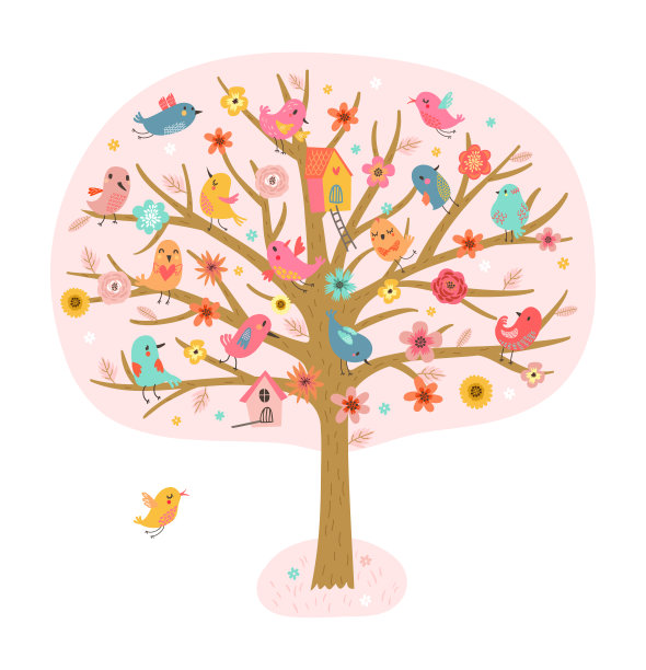 树上有鸟和花图片下载