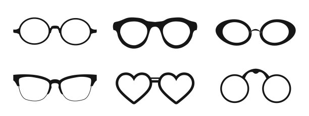 黑眼镜边缘。眼镜和太阳镜收集矢量插图。复古、经典和现代风格的眼镜框图片下载