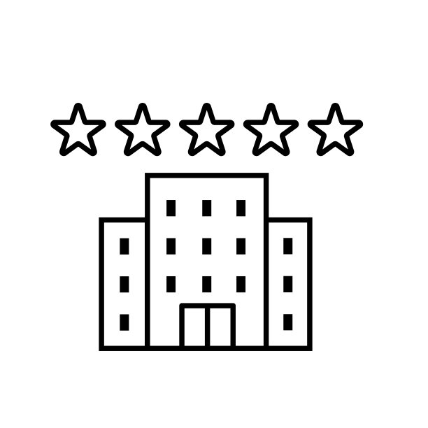 5星级酒店，汽车旅馆或住宿细线黑色图标。旅游业。平面风格孤立的符号，为:5，插图，极简主义，标志，手机，应用程序，徽章，设计，网页，网站，ui，用户体验。向量EPS 10图片下载