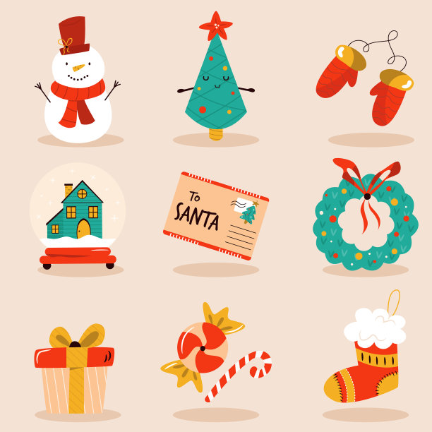 节日设置可爱的人物和装饰图片下载