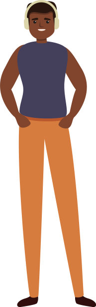 非洲男孩与耳机卡通风格图标图片下载