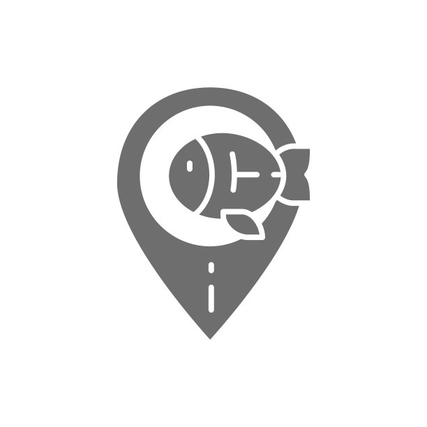 钓鱼点，鱼的位置灰色图标。在白色背景上隔离图片下载