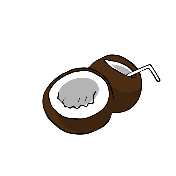 用吸管吸椰子汁。平面设计元素。孤立对象，背景，插图，打印。图片下载