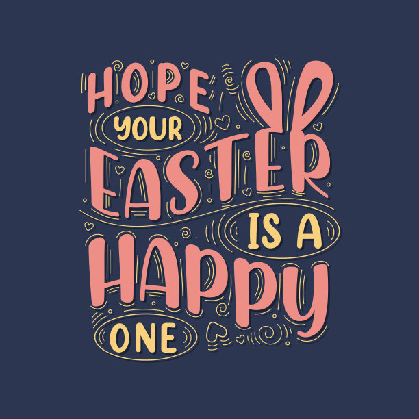 希望你的复活节是一个快乐的手绘复活节字母贺卡设计。图片下载
