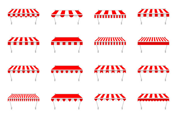 商店的遮阳篷帐篷作为窗户。户外市场顶棚，复古商店屋顶。矢量图图片下载