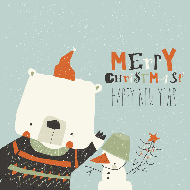 有趣的卡通熊挥舞着爪子圣诞快乐图片下载