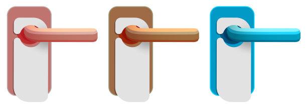 卡通风格的门把手，上面有请勿打扰或其它信息的标签。孤立的矢量在白色背景图片下载