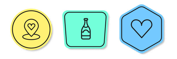 设线位置与心形香槟瓶和图片下载