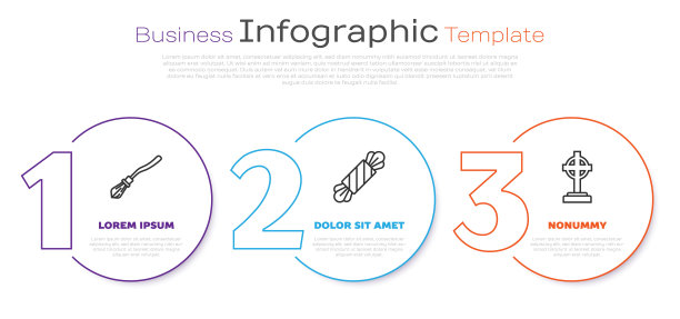 设置线女巫扫帚，糖果和墓碑与十字架。业务信息图模板。向量图片下载