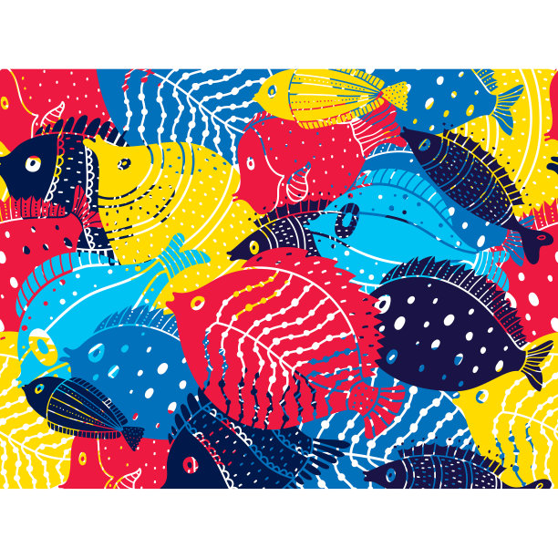 矢量无缝水平边界与鱼。图片下载