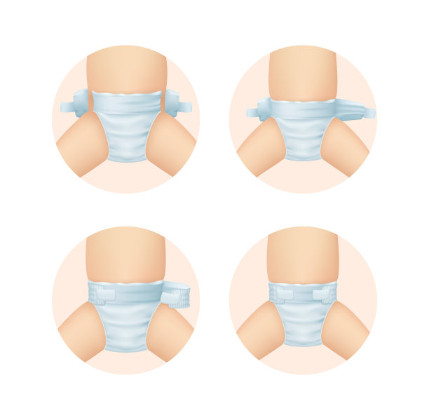 现实的衣冠楚楚的婴儿。换尿布的步骤。柔软清洁新生儿儿童。吸水性层状材料保护。襁褓规则，给宝宝固定纵容器。图片下载