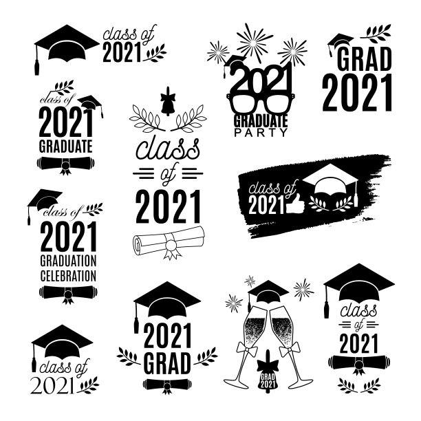 毕业生2021标识设计集。概念衬衫，印刷，印章，覆盖，邮票，贺卡，邀请图片下载