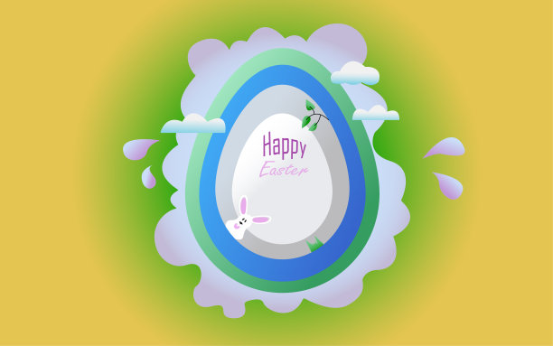 剪纸风格的复活节问候。复活节彩蛋和兔子，抽象。复活节贺卡图片下载